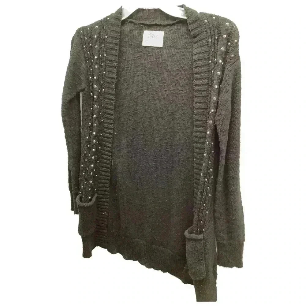 Justice for Girls Black Cardigan Bedazzled Sweater (Preowned)